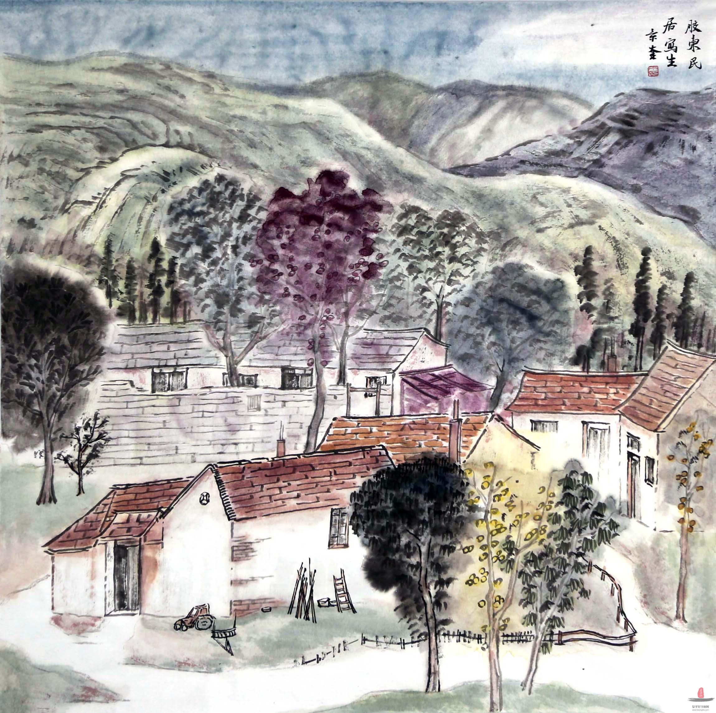 丁景奎山水《胶东民居写生》